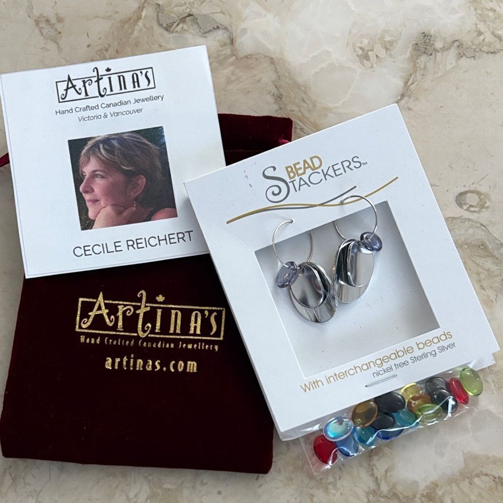NWT Handcrafted Cecile Reichert Bead Stackers Sterling Silver Earrings